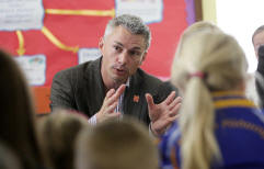 Jonathan Edwards, chats to pupils at St Josephs Public School - guest on Cruise with Bruce Olympic Radio Series.